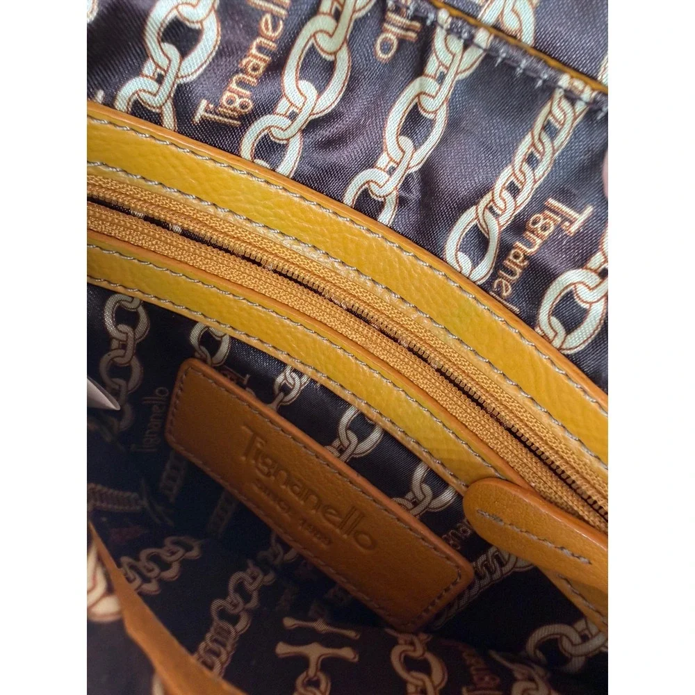 Tignanello Mustard Yellow Pebbled Leather Crossbody Bag Flap Messenger‎ Purse